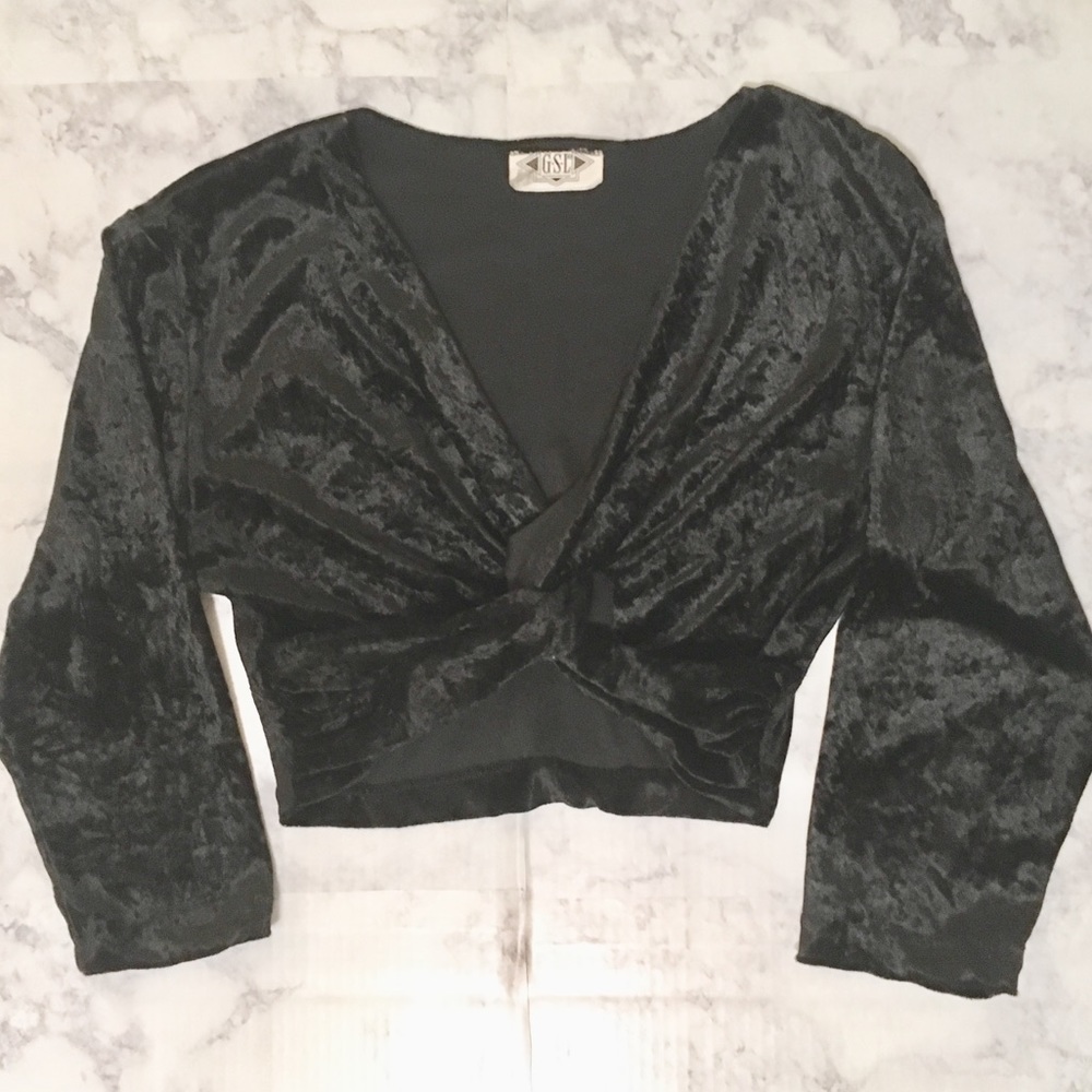 90s Vintage velvet knot front crop top